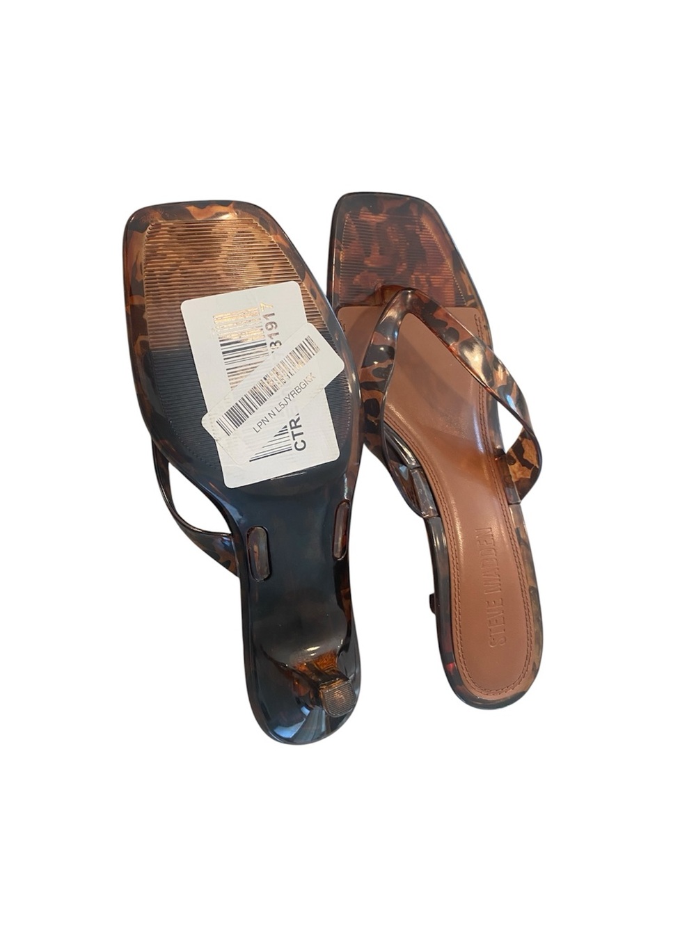 NEW!!Steve Madden Tortoiseshell Brown Kitten Heel Thong Sandals Sz 6.5 - Picture 5 of 5